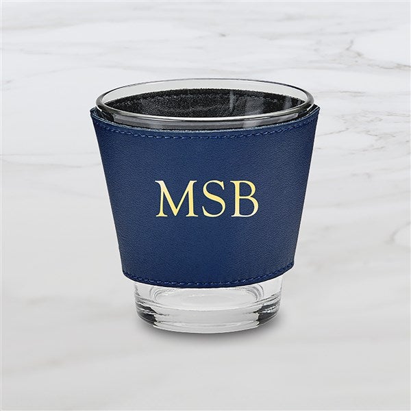 Personalized Leather Wrapped Rocks Glass Set  - 47307D