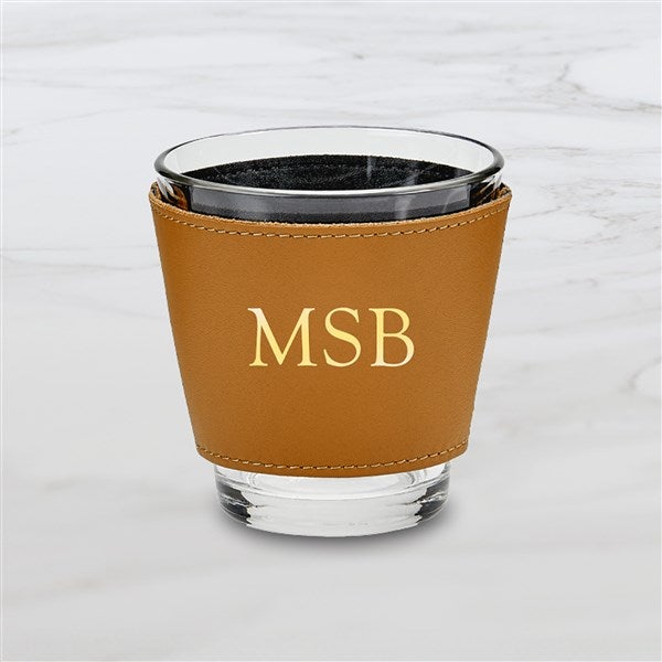 Personalized Leather Wrapped Rocks Glass Set  - 47307D