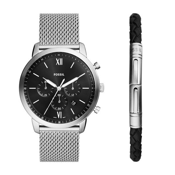 Personalized Logo Fossil Neutra Chronograph Watch and Bracelet Gift Set