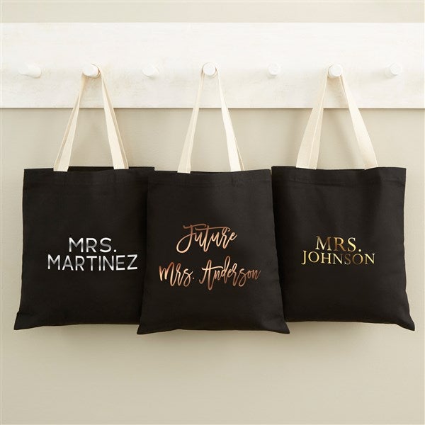 Metallic Foil Bride Personalized Black Tote Bag - 47327