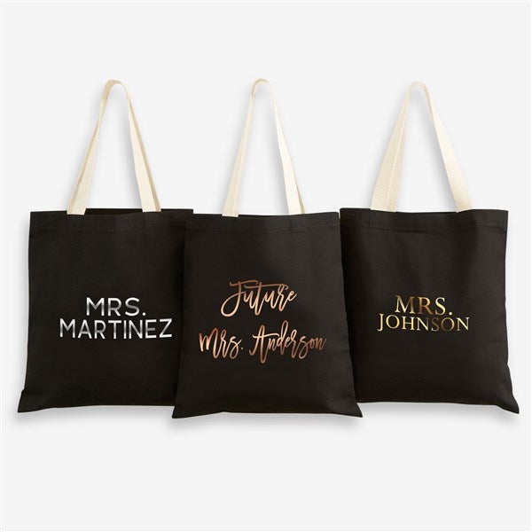Metallic Foil Bride Personalized Black Tote Bag  - 47327