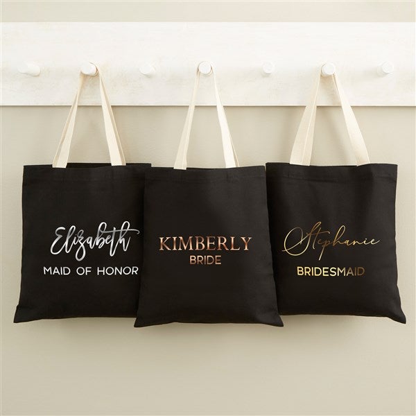 Metallic Foil Bridal Party Personalized Black Tote Bag  - 47328