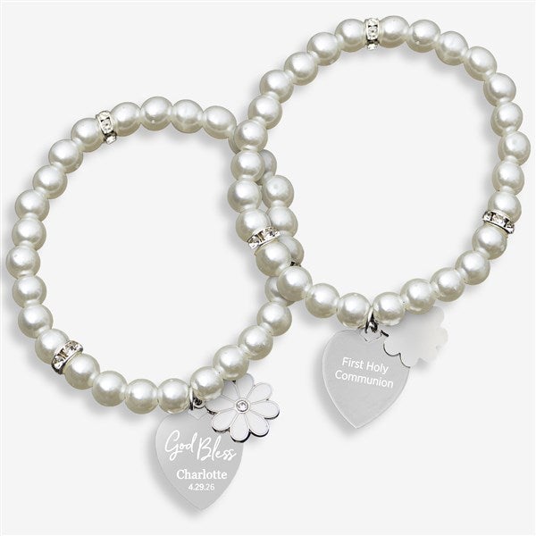 God Bless Personalized Faux Pearl Flower Heart Bracelet  - 47329