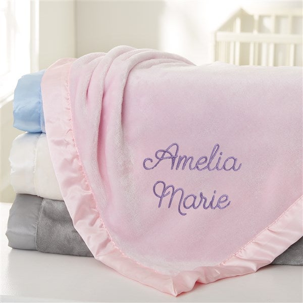 Only You Embroidered Pink Satin Trim Baby Blanket