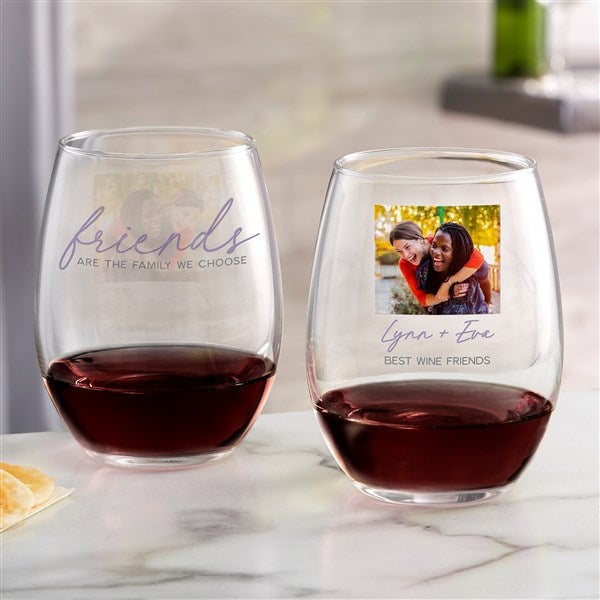 Friends Are The Family We Choose Photo Personalized Wine Glasses  - 47404