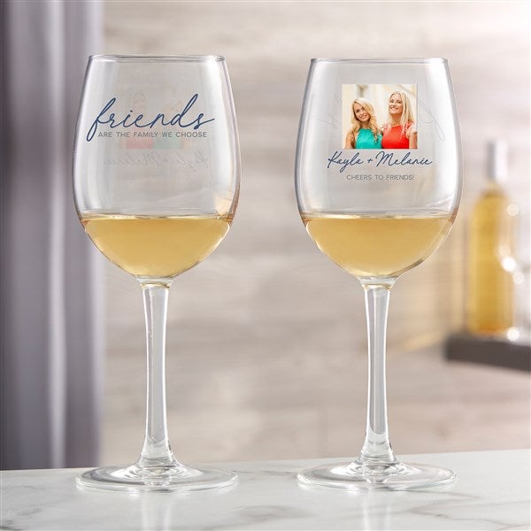 Friends Are The Family We Choose Photo Personalized Wine Glasses  - 47404