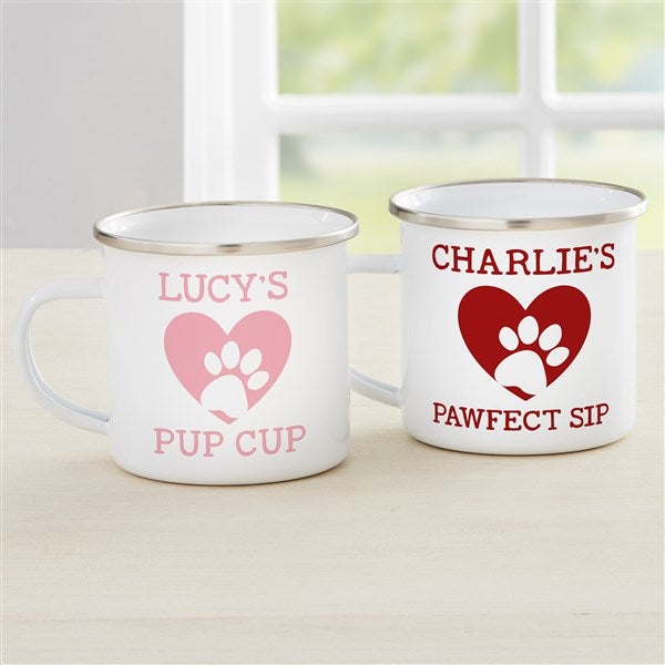 Heart Dog Paw Personalized Enamel Pup Cup  - 47444