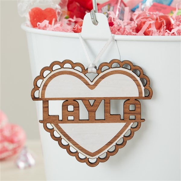 Heart Name Personalized Wood Valentine's Day Basket Tag  - 47469