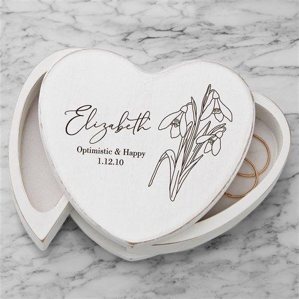 Birth Month Flower Engraved Heart Jewelry Box - White - 47499