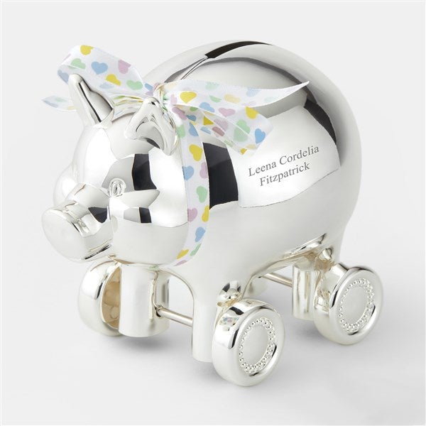 Engraved Reed & Barton Piggy on Wheels Coin Bank   - 47551