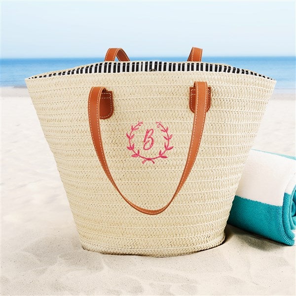 Floral Wreath Personalized Straw Beach Bag  - 47690
