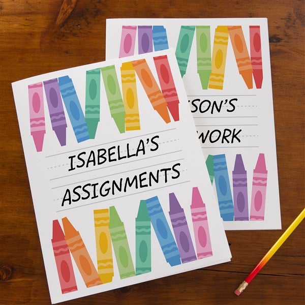 Watercolor Crayon Personalized Folders - Set of 2 - 47786