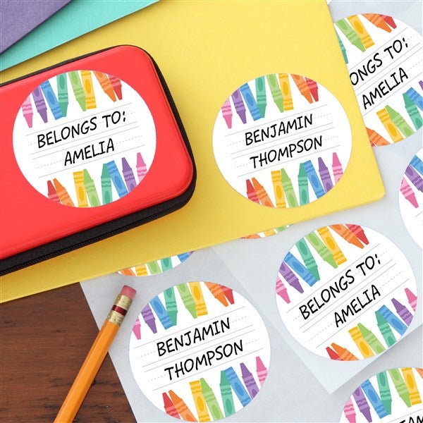 Watercolor Crayons Personalized Stickers - 47787