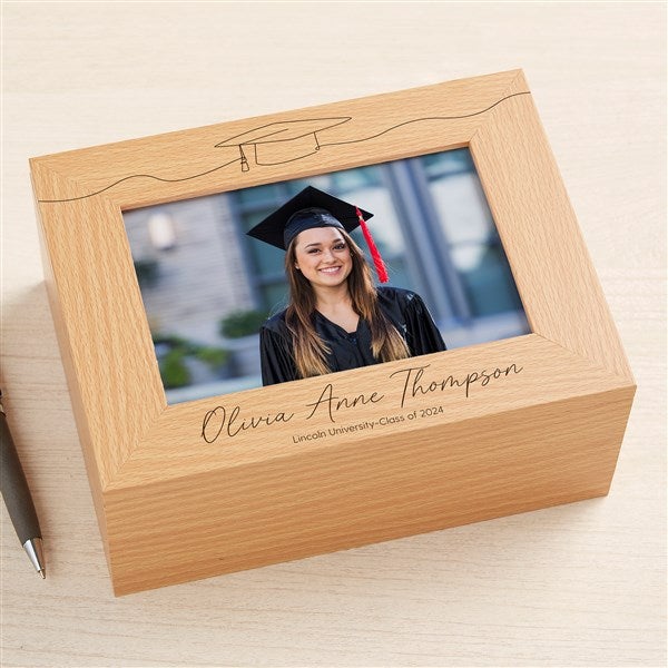 Personalized Graduation Photo Keepsake Box - Scripty Grad Cap - 47798