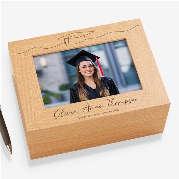 Personalized Graduation Photo Keepsake Box - Scripty Grad Cap - 47798