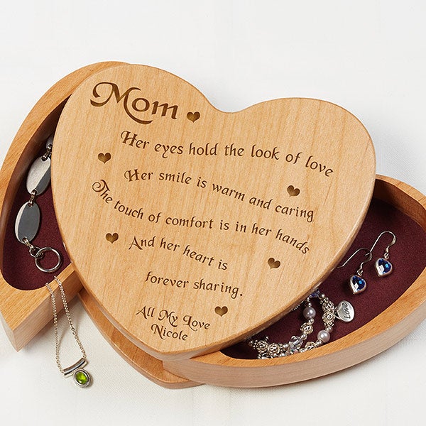 Mother's Day gift Wooden Jewelry Box Jewelry Box w/Heart-Shaped Cardinals Romantic Keepsake Box, Valentine's Gift for girlfriend