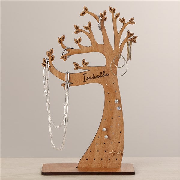 Wooden Tree Personalized Jewelry Holder Natural