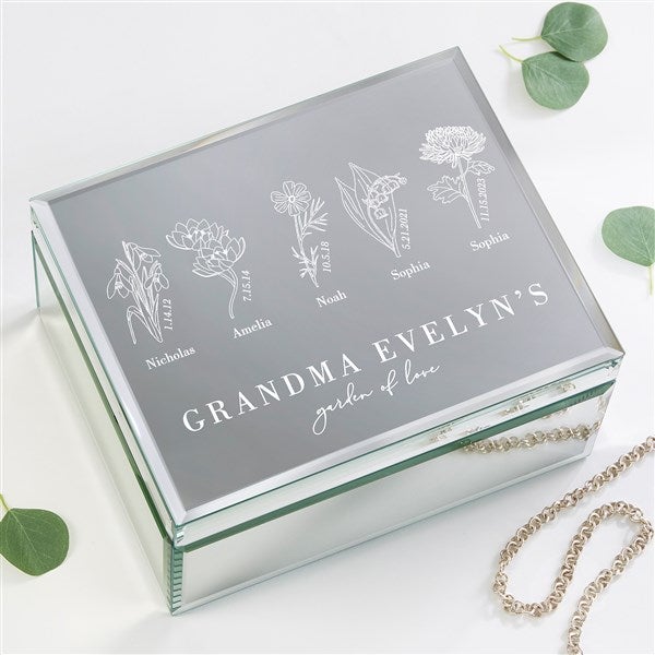 Family Birth Month Flower Engraved Glass Jewelry Box - 47961