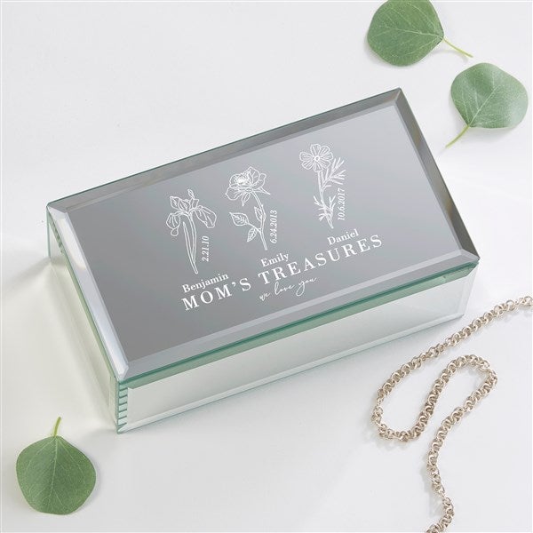 Family Birth Month Flower Engraved Glass Jewelry Box - 47961