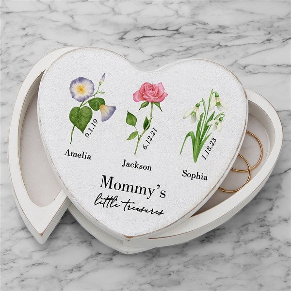 Family Birth Month Flower Personalized Heart Jewelry Box - 47998