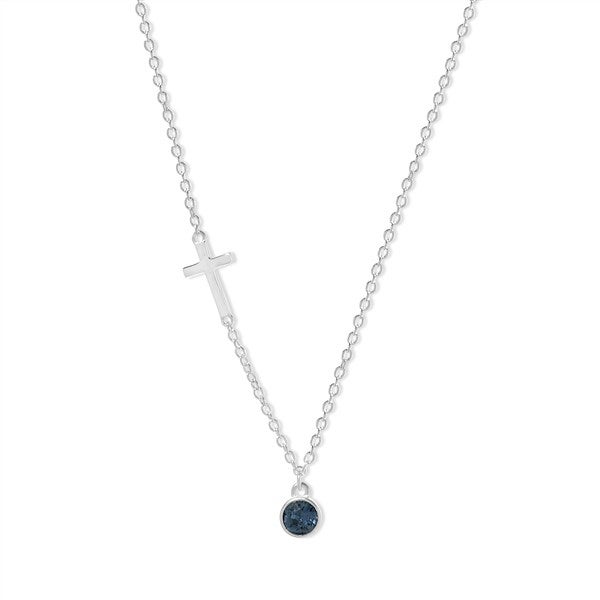 Custom Bezel Set Birthstone Cross Necklace - 48016D