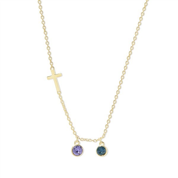 Custom Bezel Set Birthstone Cross Necklace - 48016D