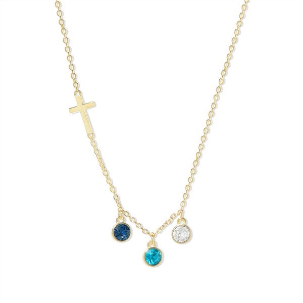 Custom Bezel Set Birthstone Cross Necklace - 48016D