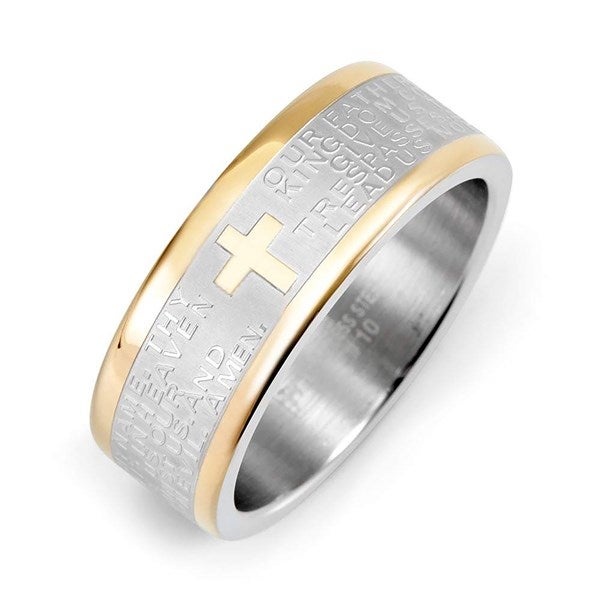 Men's Engravable Two Tone Lord's Prayer Ring - 48036D