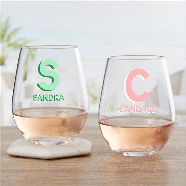 Shadow Monogram Personalized Tritan Wine Glass  - 48050