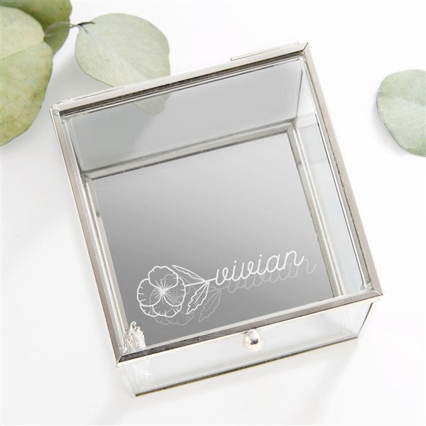 Birth Flower Name Personalized Glass Jewelry Boxes - 48061