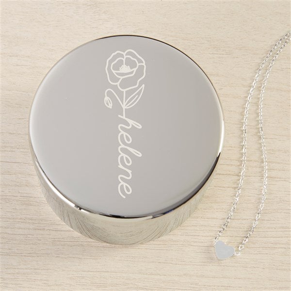 Birth Flower Name Personalized Silver Keepsake Box  - 48062