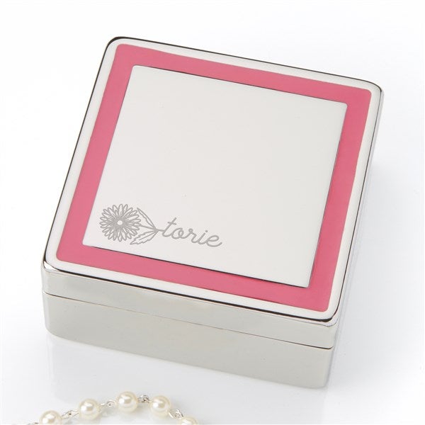 Birth Flower Name Personalized Silver Jewelry Box  - 48063