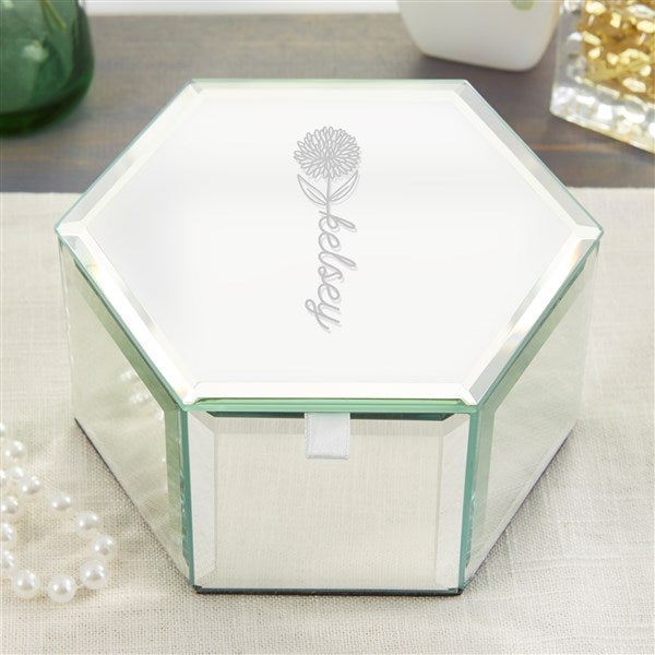Birth Flower Name Personalized Mirrored Jewelry Box  - 48066