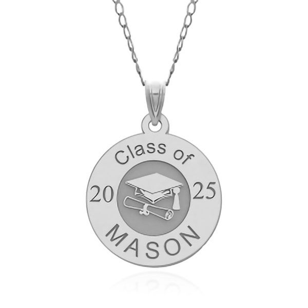 Personalized Name Round Graduation Charm - Sterling Silver - 48146D