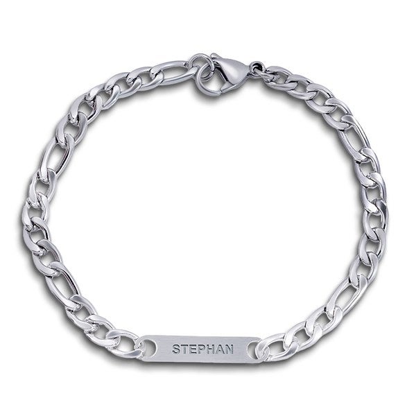 Personalized Men's Figaro Name ID Bracelet  - 48154D