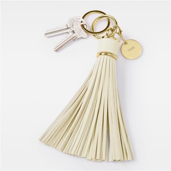 Engraved Off-White Leather Tassel Keychain    - 48209
