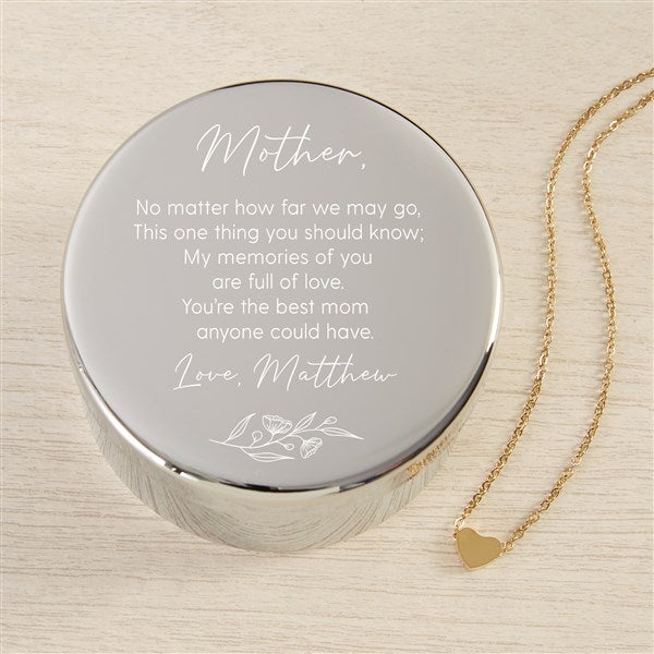 Floral Message To Mom Personalized Round Jewelry Box with Heart Necklace  - 48303