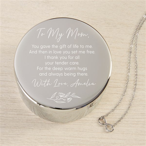 Floral Message To Mom Personalized Round Jewelry Box & Infinity Necklace - 48304