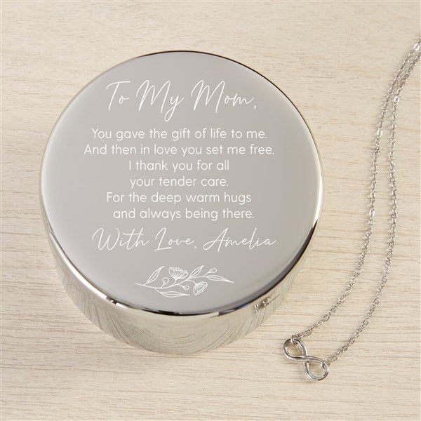 Floral Message To Mom Personalized Round Jewelry Box & Infinity Necklace - 48304