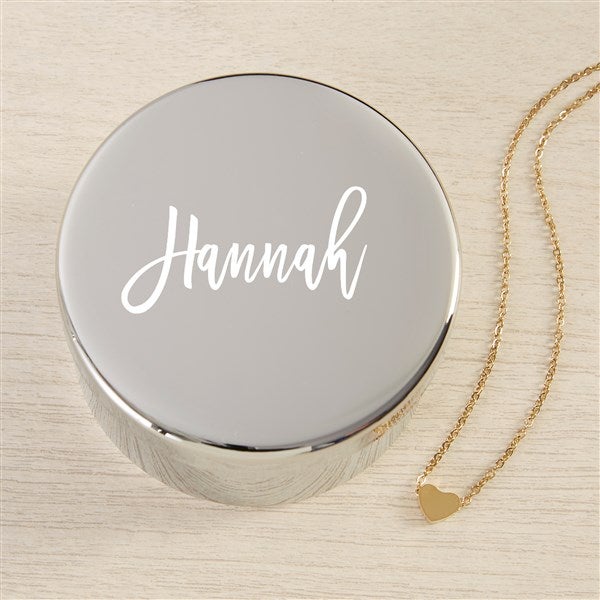 Scripty Name Personalized Round Jewelry Box Gift Set with Heart Necklace  - 48307