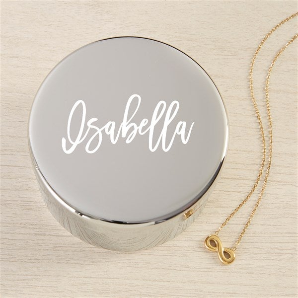 Scripty Name Personalized Round Jewelry Box Set with Infinity Necklace  - 48308