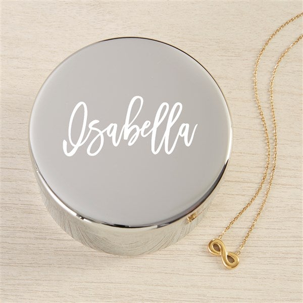 Scripty Name Personalized Round Jewelry Box Set with Infinity Necklace - 48308