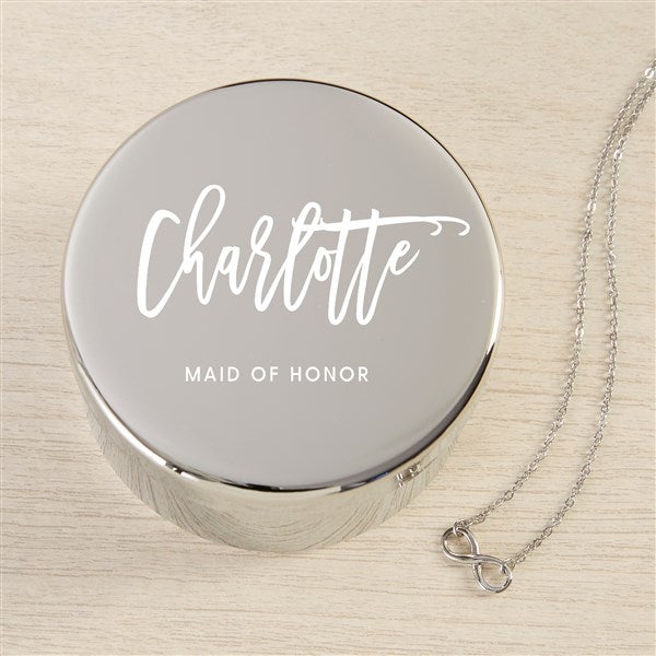 Scripty Name Personalized Round Jewelry Box Set with Infinity Necklace - 48308