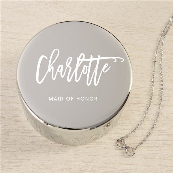 Scripty Name Personalized Round Jewelry Box Set with Infinity Necklace  - 48308