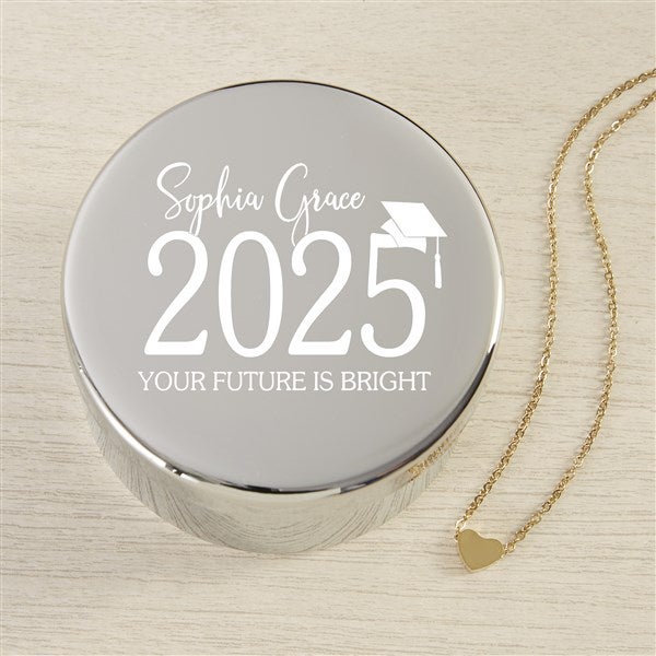 Classic Graduation Personalized Round Jewelry Box with Heart Necklace  - 48311