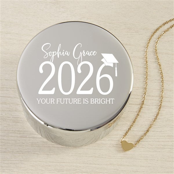Classic Graduation Personalized Round Jewelry Box with Heart Necklace  - 48311