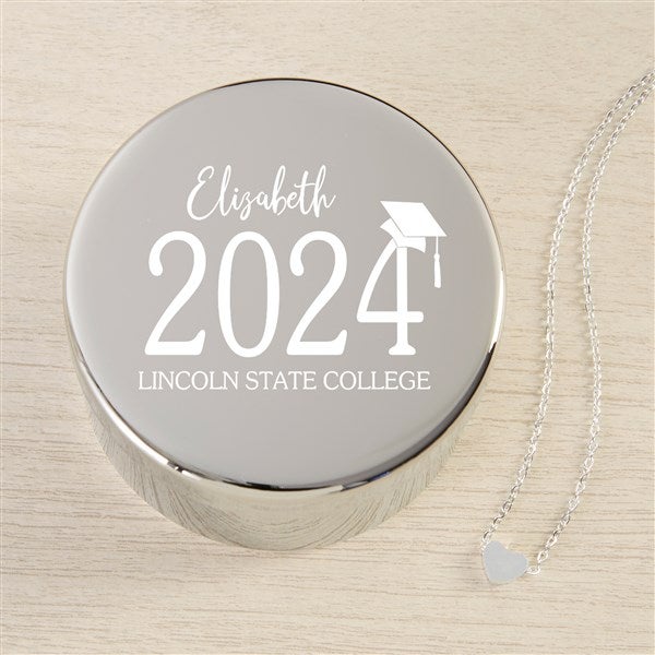 Classic Graduation Personalized Round Jewelry Box with Heart Necklace  - 48311