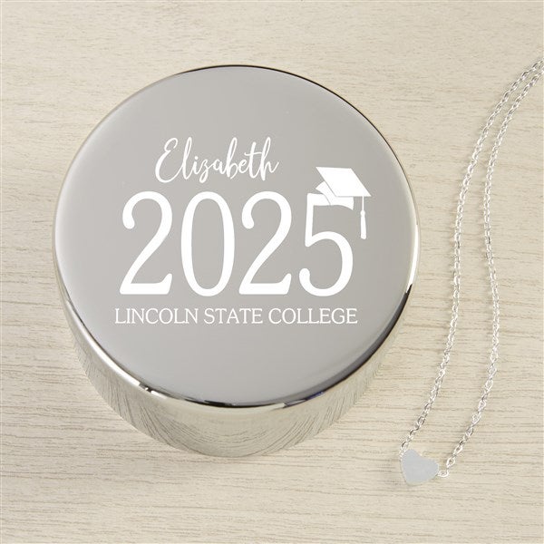 Classic Graduation Personalized Round Jewelry Box with Heart Necklace  - 48311