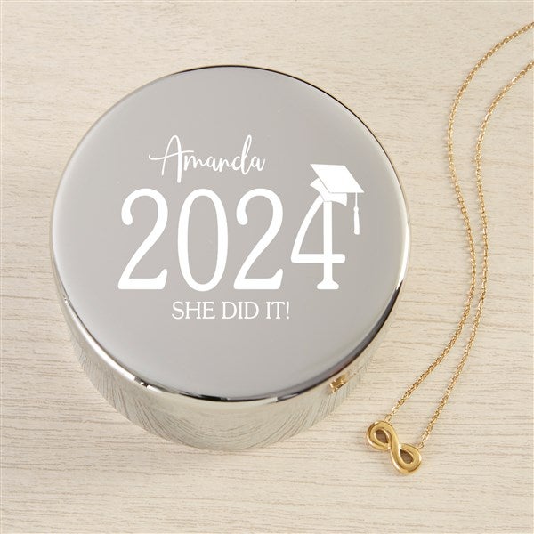 Classic Graduation Personalized Round Jewelry Box with Infinity Necklace - 48312