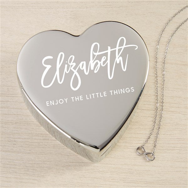 Scripty Name Personalized Heart Jewelry Box Gift Set with Infinity Necklace  - 48314